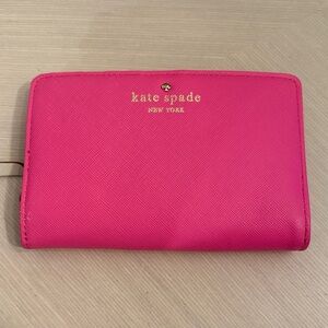 Kate Spade New York Bright Neon Pink Compact Saffiano Jules Wallet Zipper NWT
